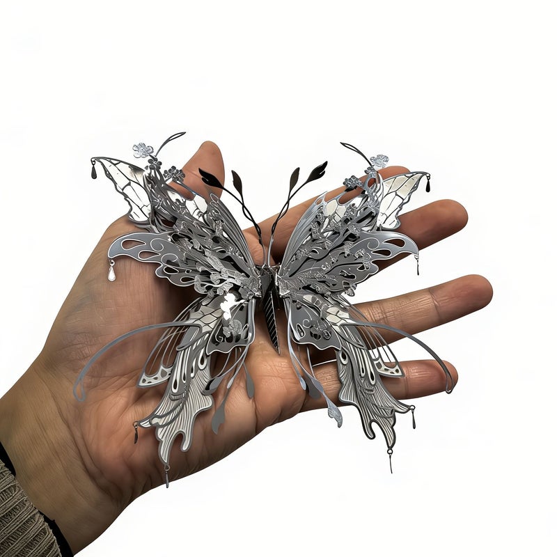 فراشة فضية D 3D لغز معدني نموذج تجميع DIY يدوي صنع حرفة من الفولاذ المقاوم للصدأ - Image 2