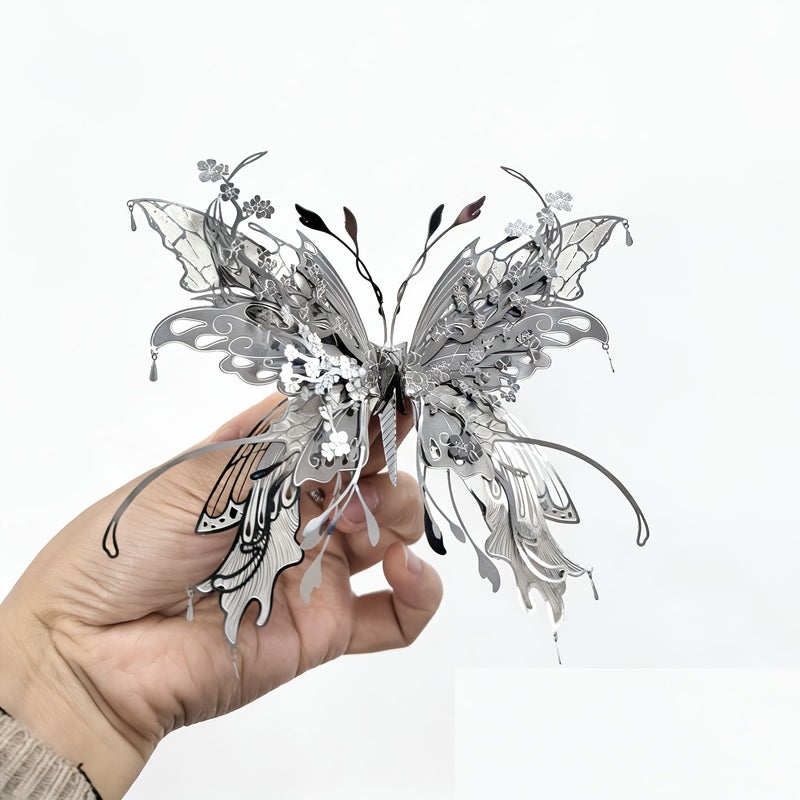 فراشة فضية D 3D لغز معدني نموذج تجميع DIY يدوي صنع حرفة من الفولاذ المقاوم للصدأ - Image 1
