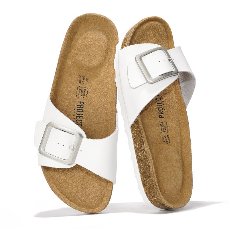 Project Cloud 100% Genuine Leather Sandals Women Dressy Beach Essentials Slides for Women Footwear-Lightweight with Memory Foam Insole Sandals for Women 2026-Womens Slides (Ibiza, Off-Whi, 9) - Image 1