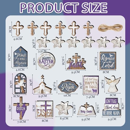 Amyhill 29 Pcs Religious Easter Tiered Tray Decor Christian Easter Decorations He is Risen Cross Lily Purple Wooden Signs Rustic Farmhouse Spring Table Decor for Home Kitchen Shelf - Image 3