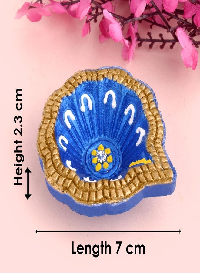 SATVIK STORE SATVIK 12 قطعة من الطين متعدد الألوان Diya مع ملصق Laxmi Charan Terracotta Dia التقليدي Puja Vilakku مصباح الزيت الطبيعي Mitti Diya Tea Deepawali Navratri Pooja ديكورات هدية الإرجاع لمنزل جديد - Image 4