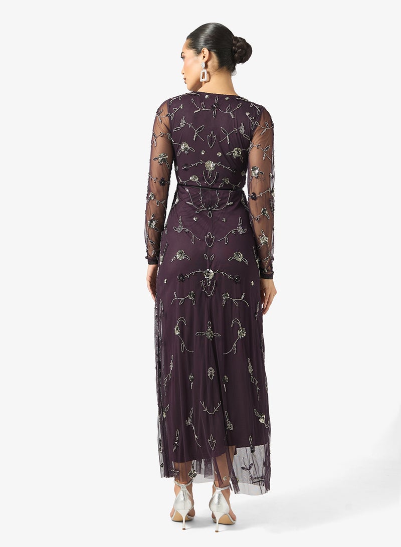 فروك اند فرل فستان ماكسي مزين بتفاصيل شبكية - Image 2