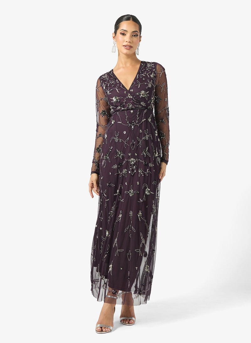 فروك اند فرل فستان ماكسي مزين بتفاصيل شبكية - Image 1