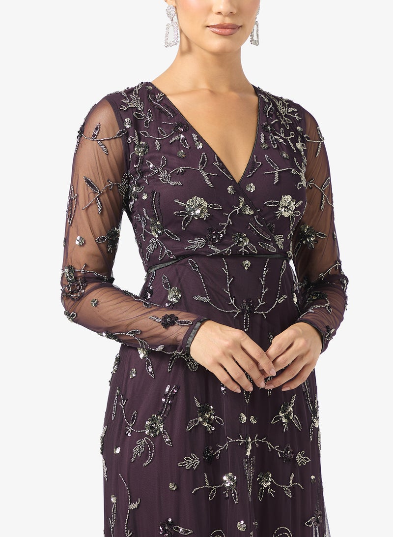 فروك اند فرل فستان ماكسي مزين بتفاصيل شبكية - Image 3