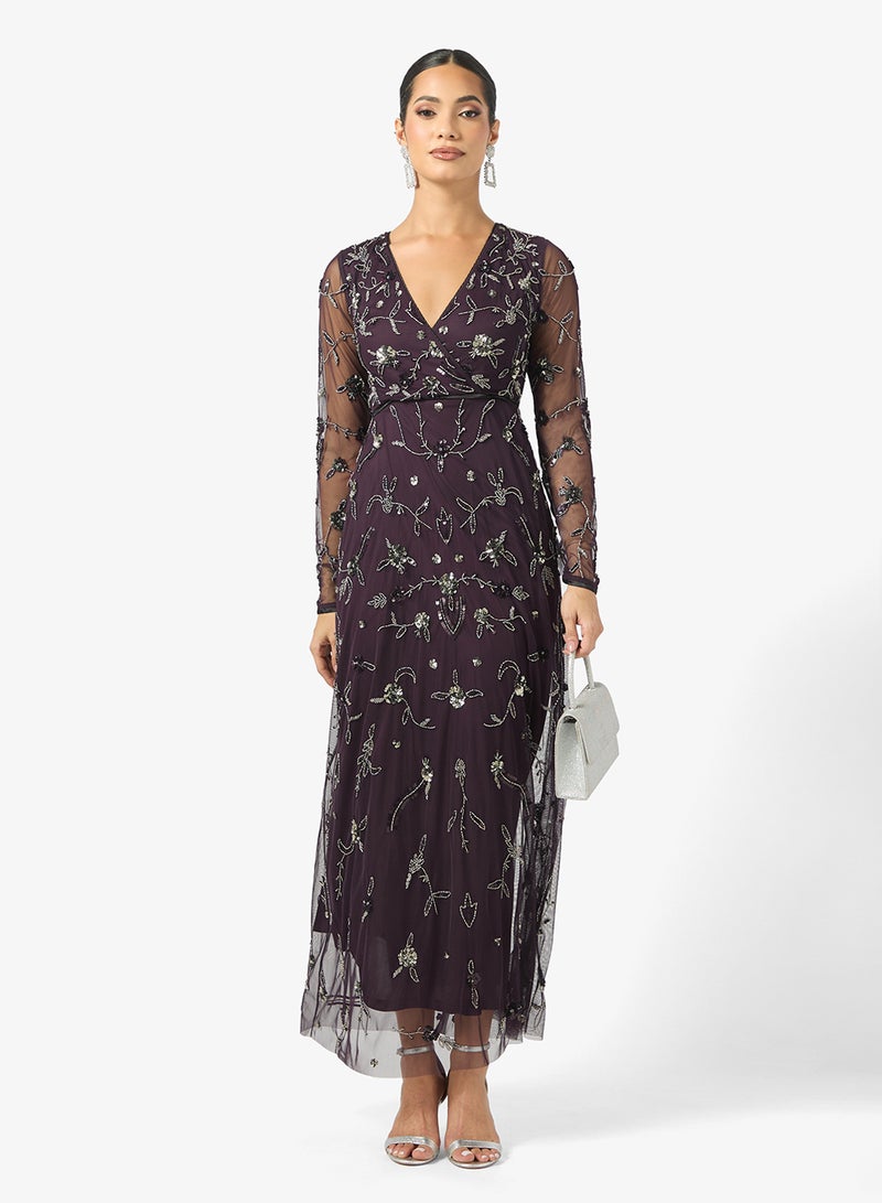 فروك اند فرل فستان ماكسي مزين بتفاصيل شبكية - Image 4