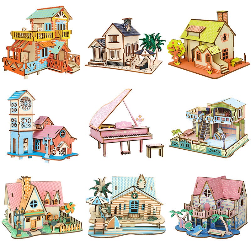 Wooden 3D 3D Puzzle Assembled Building Model Youth Diy Style Cottage Educational Toy Small Western House - Image 2