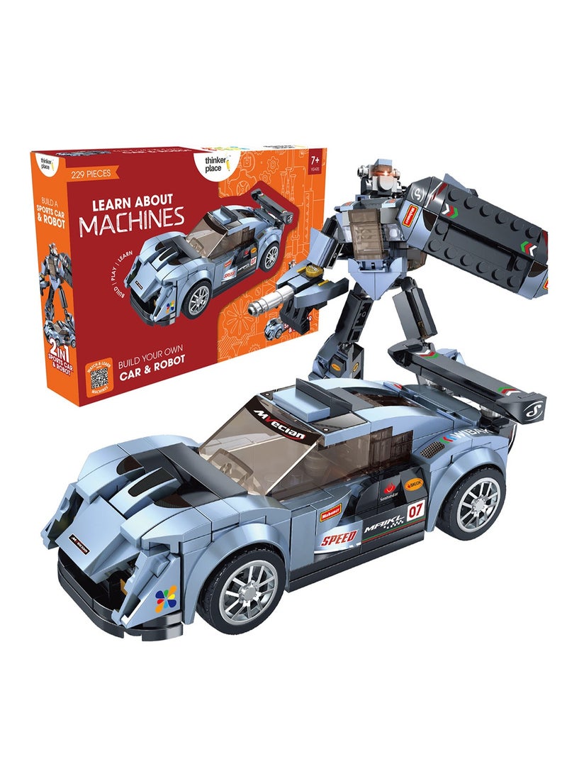 ThinkerPlace Cobalt Racer 2-in-1 Robot & Sports Car (229 Pieces) | Learn About Machines | Building Block Set for Kids Age 7+ | STEM Educational Toy | Build, Play & Learn | Science & Learning Toy - Image 1