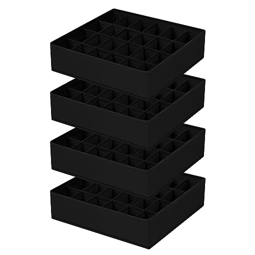 Easortm Underwear Organizer 4 Pack, 24 Cell Sock Drawer Organizer Divider, Sock and Underwear Drawer Organizer Foldable Tie Organizer for Socks, Underwear, Belts, Ties. (Black) - Image 1