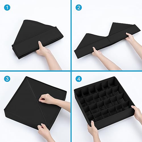 Easortm Underwear Organizer 4 Pack, 24 Cell Sock Drawer Organizer Divider, Sock and Underwear Drawer Organizer Foldable Tie Organizer for Socks, Underwear, Belts, Ties. (Black) - Image 3