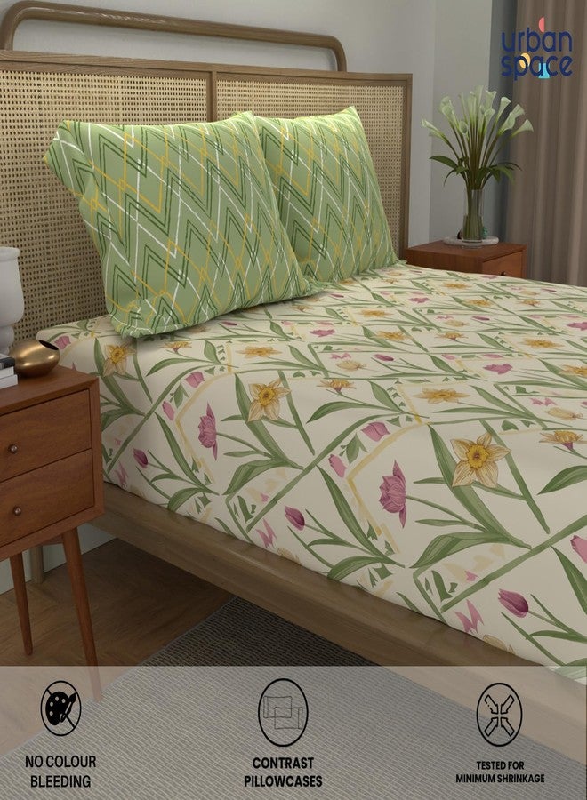Urban Space Divine 100% Cotton Bedsheet for Double Bed with 2 Pillow Covers, Double Bedsheet (Size 90 x 100 inches, Spring Sage Green) - Image 5