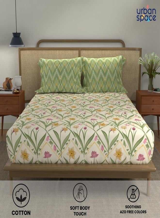 Urban Space Divine 100% Cotton Bedsheet for Double Bed with 2 Pillow Covers, Double Bedsheet (Size 90 x 100 inches, Spring Sage Green) - Image 3