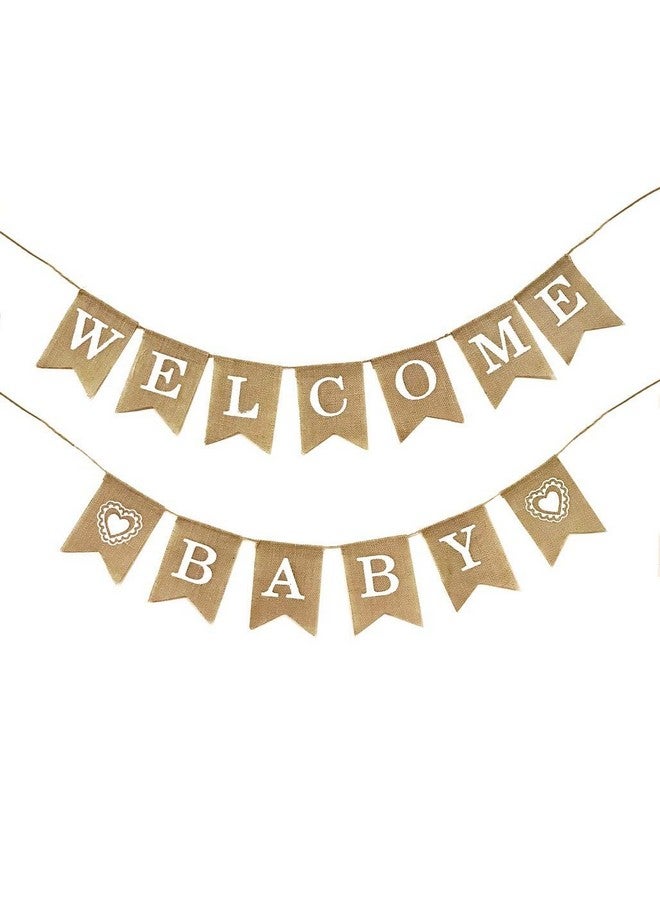 Dadam Welcome Baby Burlap Banner Flags Vintage Baby Shower Banner Rustic Baby Shower Decorations Banners and Signs - Image 1