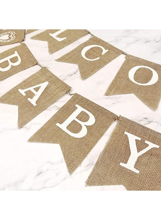 Dadam Welcome Baby Burlap Banner Flags Vintage Baby Shower Banner Rustic Baby Shower Decorations Banners and Signs - Image 2