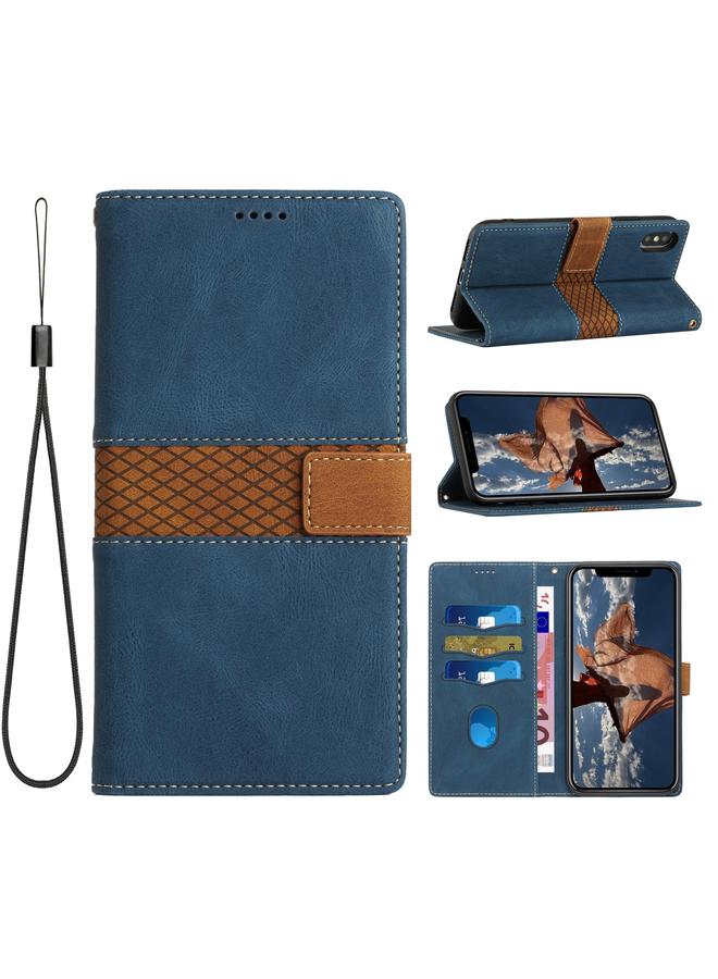 اس-توب جراب هاتف جلدي بخياطة شبكية مع حبل لهاتف iPhone XS / X - Image 1