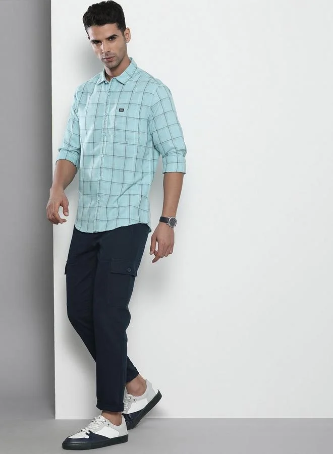 The Indian Garage Co Navy Blue Men Navy Blue Regular Fit Solid Cargo Pants for Men | Best Price UAE