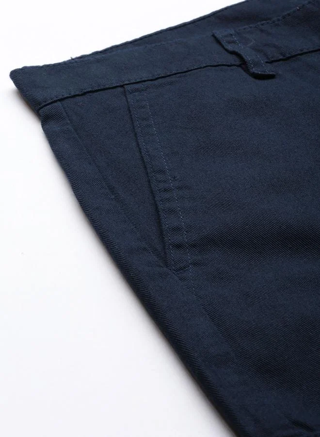 The Indian Garage Co Navy Blue Men Navy Blue Regular Fit Solid Cargo Pants for Men | Best Price UAE