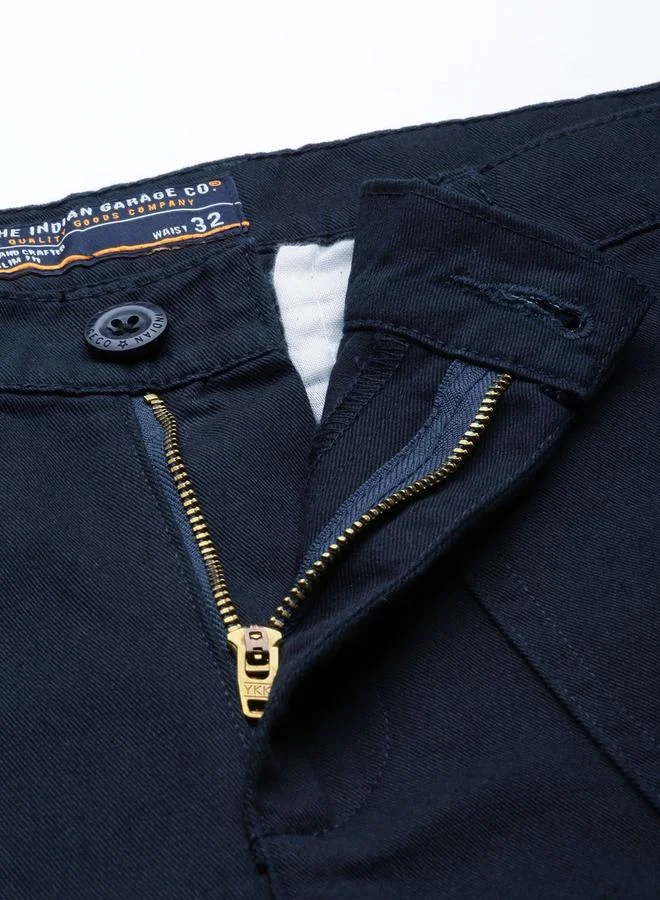The Indian Garage Co Navy Blue Men Navy Blue Regular Fit Solid Cargo Pants for Men | Best Price UAE