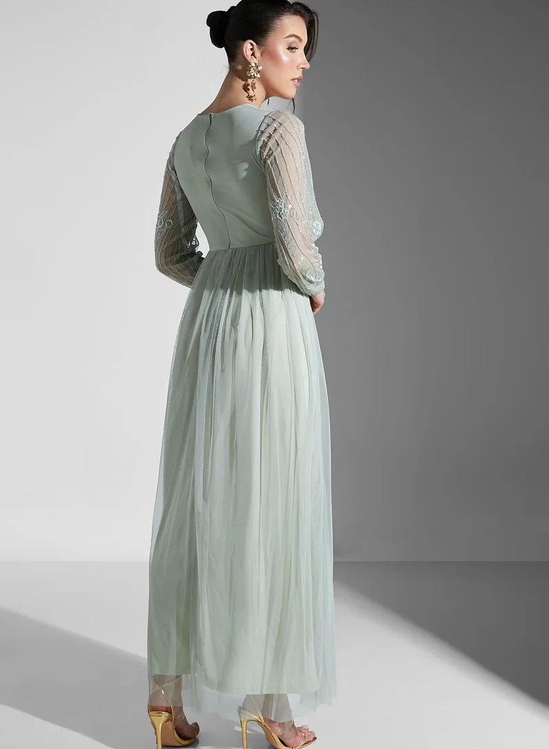 Frock and Frill Embellished Bodice Maxi Dress