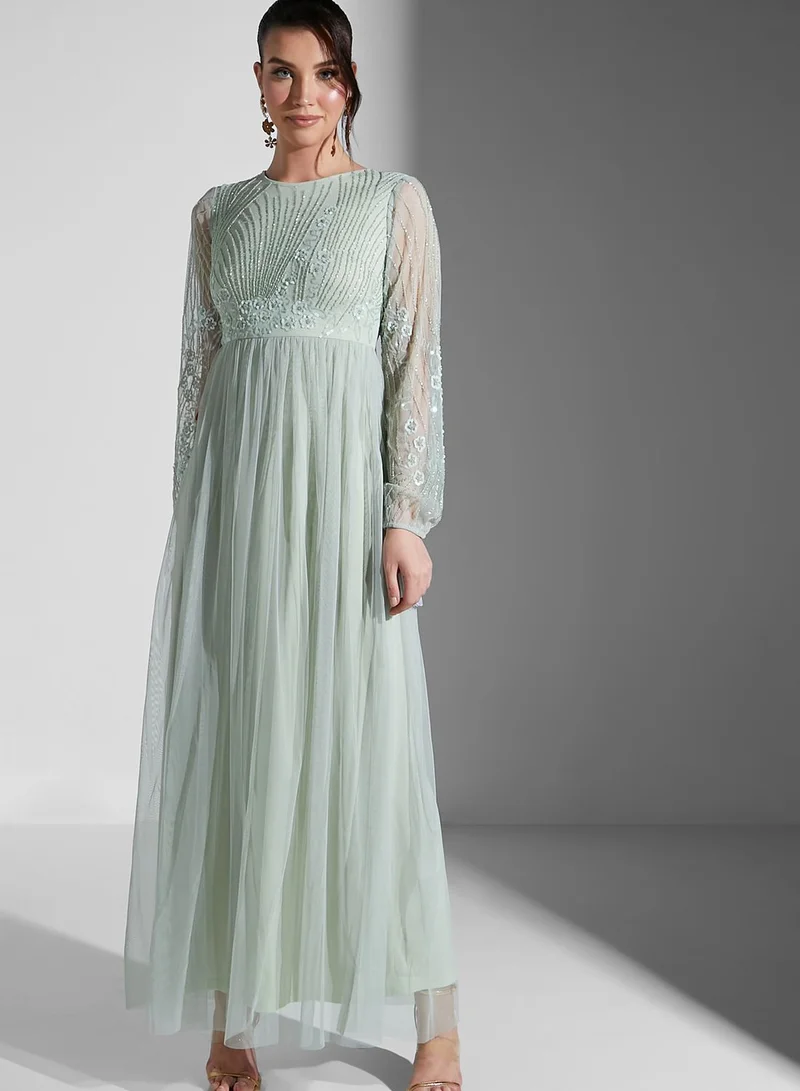 Frock and Frill Embellished Bodice Maxi Dress