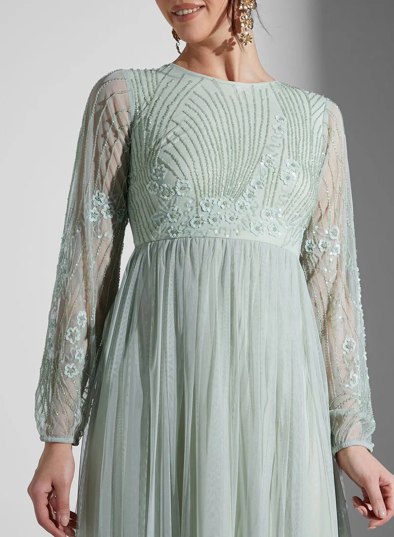 Frock and Frill Embellished Bodice Maxi Dress