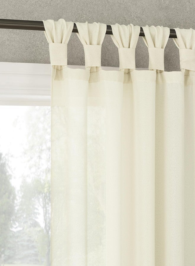 No. 918 Reman 2-Pack Twist Tab Linen Texture Semi-Sheer Tab Top Curtain Panel Pair, 40" x 96", Ivory - Image 1