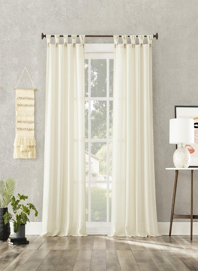 No. 918 Reman 2-Pack Twist Tab Linen Texture Semi-Sheer Tab Top Curtain Panel Pair, 40" x 96", Ivory - Image 5
