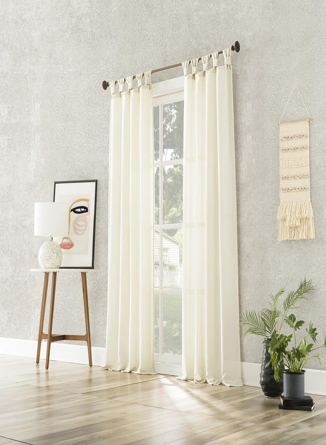 No. 918 Reman 2-Pack Twist Tab Linen Texture Semi-Sheer Tab Top Curtain Panel Pair, 40" x 96", Ivory - Image 4