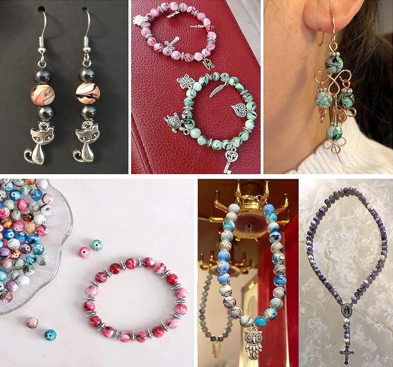 DIY Crafts DIY Crafts 1 Set, Multi Color, 1 Set Contain = 5x Tibetan Charms 5x Multi Charms 10x Space Acrylic Beads Ink Patterns 1x Crystal String 25x Beads 4-8mm, for Bracelets Necklac (1 Set, Multi Color) - Image 3