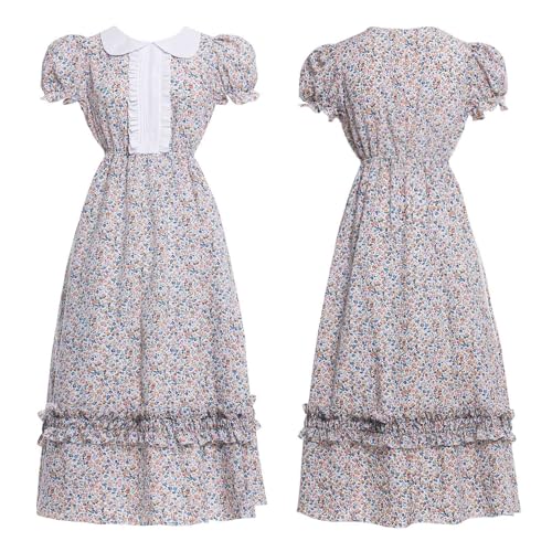 Vibsion Women Pioneer Colonial Dress Floral Prairie Dresses Pilgrim Costume Historical Pioneer Trek Clothing 3Pcs XXL - Image 3
