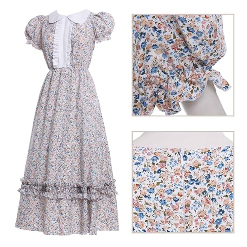 Vibsion Women Pioneer Colonial Dress Floral Prairie Dresses Pilgrim Costume Historical Pioneer Trek Clothing 3Pcs XXL - Image 4