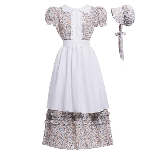 Vibsion Women Pioneer Colonial Dress Floral Prairie Dresses Pilgrim Costume Historical Pioneer Trek Clothing 3Pcs XXL - Image 5