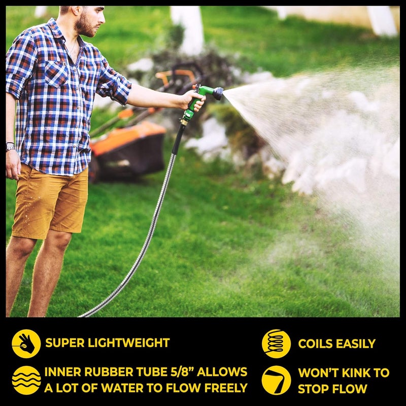 BIONIC STEEL PRO 100 Ft Garden Hose with Nozzle, Premium 304 Stainless Steel Metal Water Hose 100Ft Flexible Hose, Rust Proof, Lightweight, Heavy Duty, Crush Resistant Fittings, 500 PSI, 2025 Model - Image 4