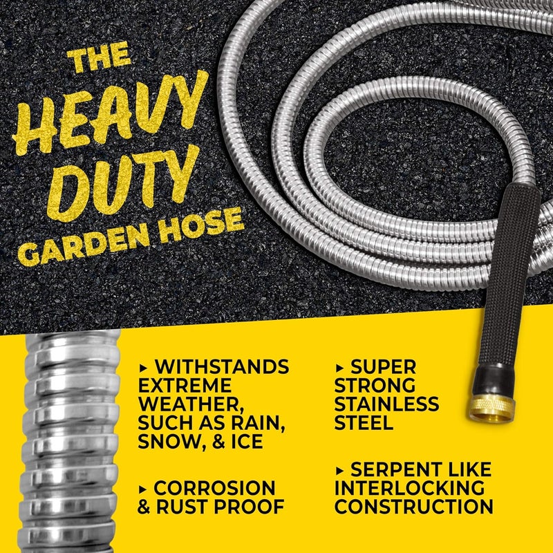 BIONIC STEEL PRO 100 Ft Garden Hose with Nozzle, Premium 304 Stainless Steel Metal Water Hose 100Ft Flexible Hose, Rust Proof, Lightweight, Heavy Duty, Crush Resistant Fittings, 500 PSI, 2025 Model - Image 2