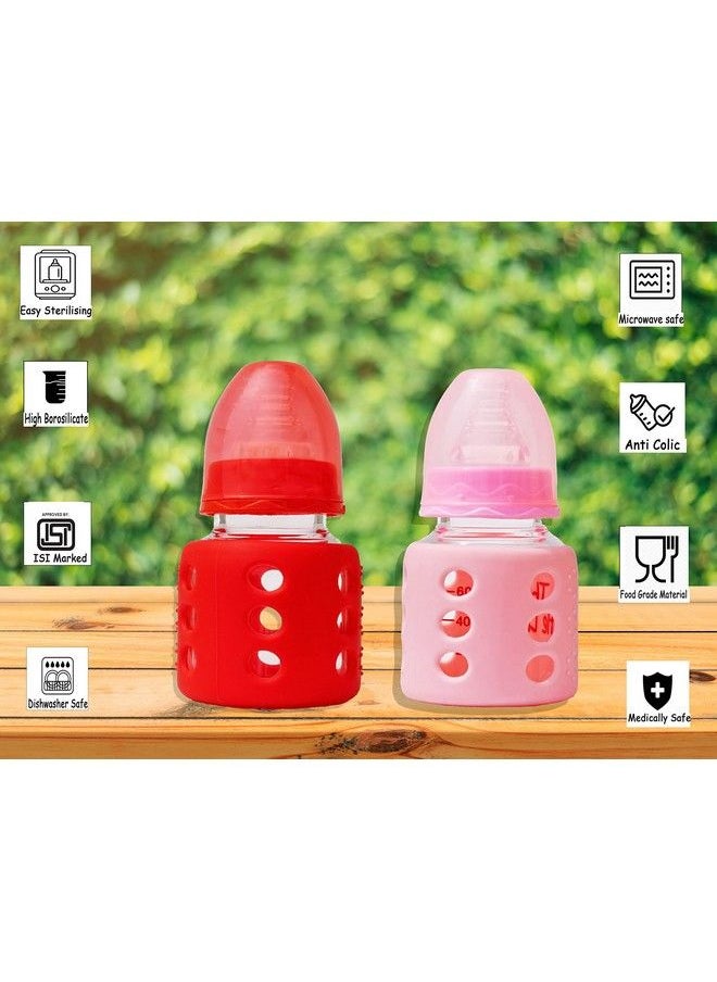 The Little Lookers High Borosilicate Glass Feeding Bottle For Baby Feeder For Newborn ; Super Soft Flow Control & Anti Colic Nipple For Infants Toddlerspink & Red (60Ml)  - Image 3