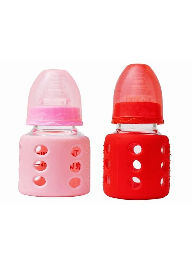 The Little Lookers High Borosilicate Glass Feeding Bottle For Baby Feeder For Newborn ; Super Soft Flow Control & Anti Colic Nipple For Infants Toddlerspink & Red (60Ml)  - Image 2