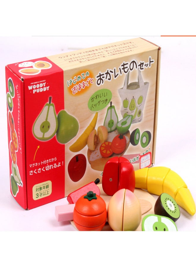 Bags Of Fruit House Simulation Vegetables And Fruits Wooden Magnetic Cut Children's Wooden Toys-Color:Look At The Cloth Bag  - Image 1