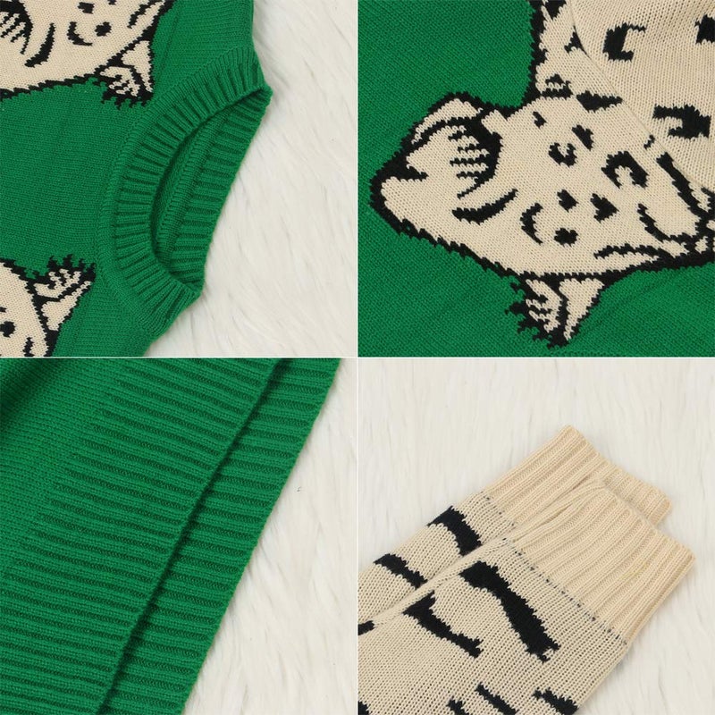 JUNBOON Womenâ€™s Casual Leopard Print Knitted Pullover Sweaters Long Sleeve Crew Neck Jumper Tops Green - Image 5