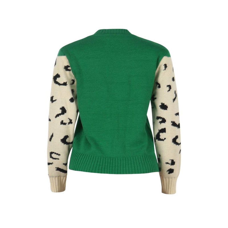 JUNBOON Womenâ€™s Casual Leopard Print Knitted Pullover Sweaters Long Sleeve Crew Neck Jumper Tops Green - Image 4
