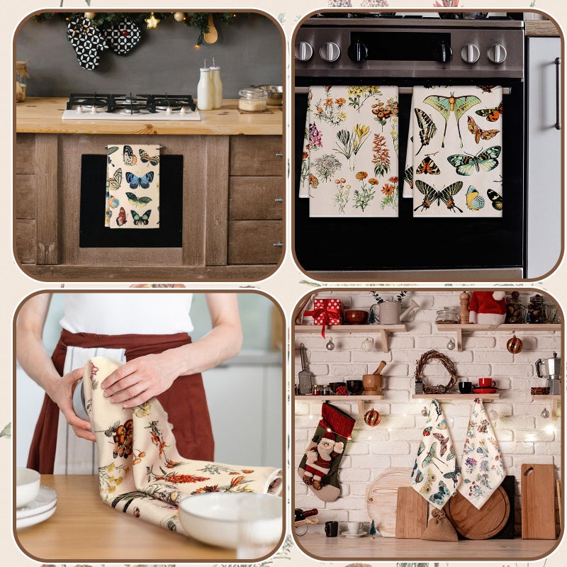Boyiee Set of 6 Wildflower Kitchen Towels Vintage Cottage Core Tea Towels Absorbent Butterfly Plant Floral Hand Dish Clothes Gifts for Holiday Farmhouse Kitchen Bathroom Decorations, 24 x 16 Inches - Image 5