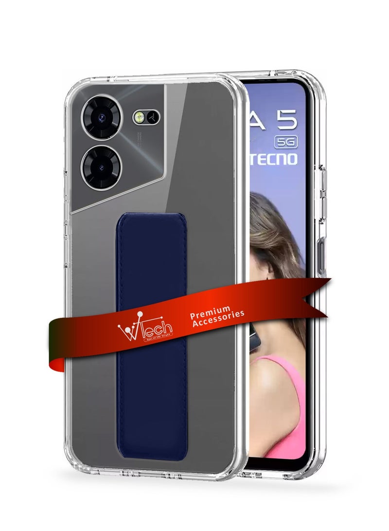 دبليو تيك غطاء وسادة هوائية بمقبض يد من مادة TPU لهاتف تكنو بوفا 5 4G 2023 شفاف/أزرق داكن - Image 1