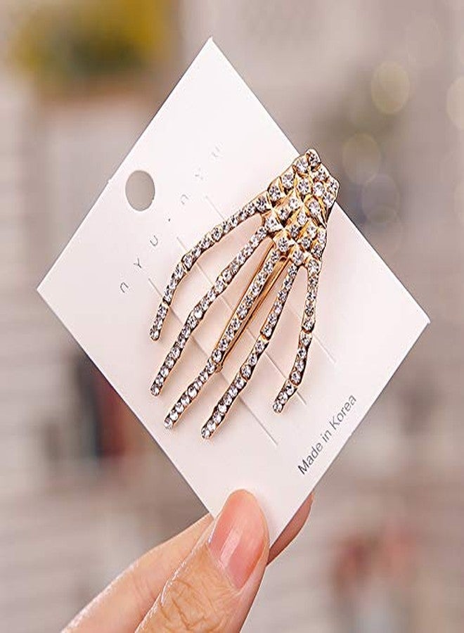 Sisadodo Halloween Hair Accessories for Women Girls - Halloween Costumes Skeleton Hand Hair Clip Hairpin Rhinestone Hair Claw Clips Barettes Christmas Birthday Gifts Gold - Image 3