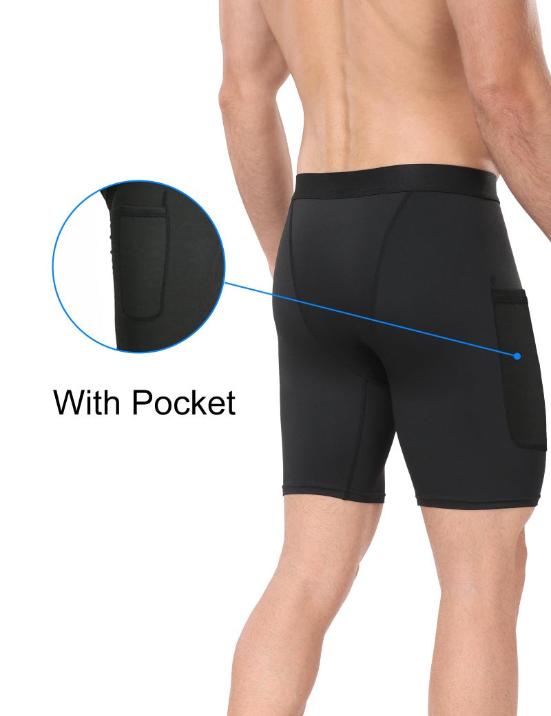 HovSiyla 6 Pack Compression Shorts with Pocket Men Sports Workout Performance Athletic Running Underwear Shorts Spandex 6 Black Medium - Image 3