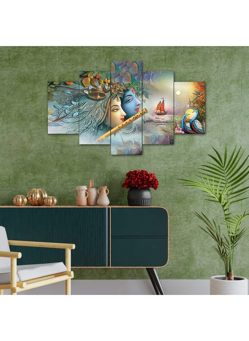 Perpetual - perpetual Radha Krishna Wall Painting | Painting for Wall Decoration | Wall Frames for Home Decoration |Krishna Wall Painting Set of 5 (75 Cm X 43 Cm)(Multi) - Image 1
