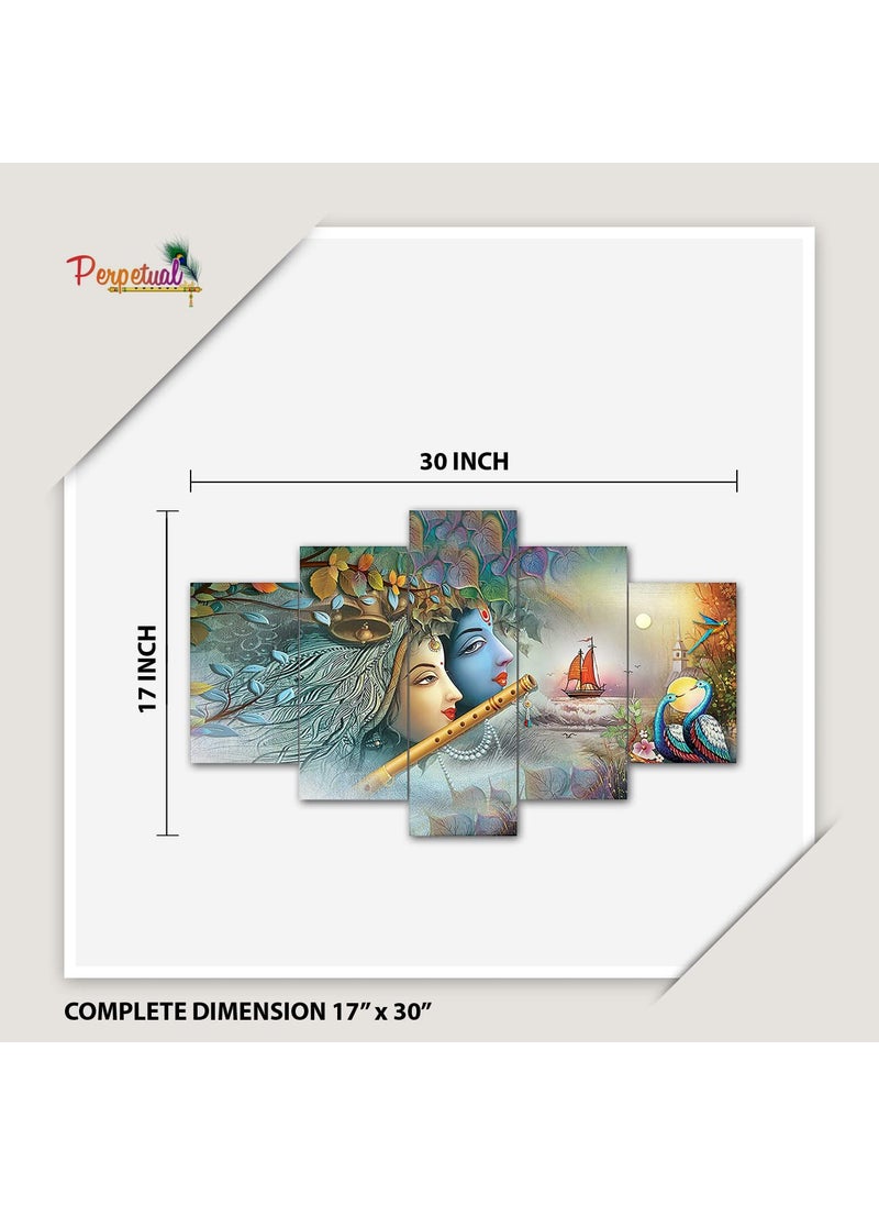 Perpetual - perpetual Radha Krishna Wall Painting | Painting for Wall Decoration | Wall Frames for Home Decoration |Krishna Wall Painting Set of 5 (75 Cm X 43 Cm)(Multi) - Image 1