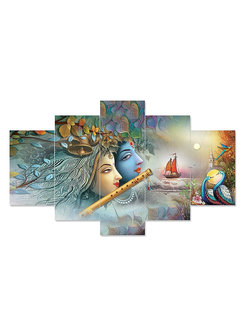 Perpetual - perpetual Radha Krishna Wall Painting | Painting for Wall Decoration | Wall Frames for Home Decoration |Krishna Wall Painting Set of 5 (75 Cm X 43 Cm)(Multi) - Image 1