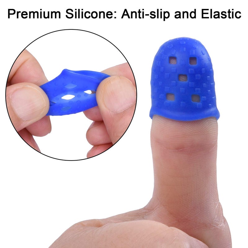 Wisdompro 16 Pcs Finger Tips, 4 Sizes Silicone Thimble Fingertip Grips Finger Protectors Pads Cover for Paper Sorting, Page Turning, Hand Sewing, Money Counting, Guitar Playing - Blue, Aqua - Image 4