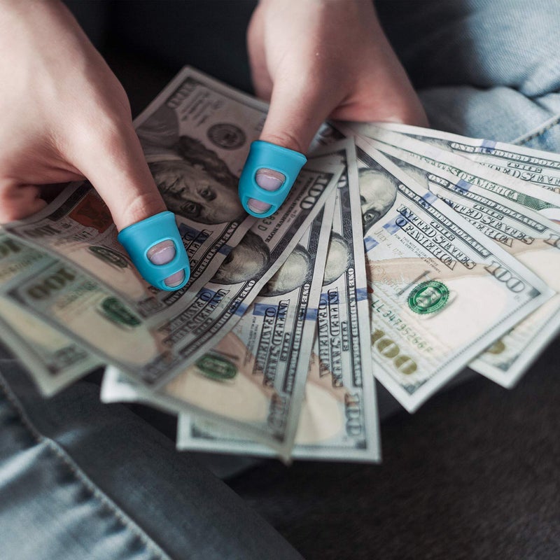 Wisdompro 16 Pcs Finger Tips, 4 Sizes Silicone Thimble Fingertip Grips Finger Protectors Pads Cover for Paper Sorting, Page Turning, Hand Sewing, Money Counting, Guitar Playing - Blue, Aqua - Image 5