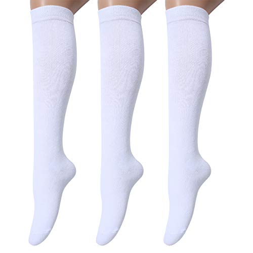 Leotruny 3 Pairs Women's Cotton Opaque Knee High Socks (C02-3 Pairs White) - Image 1