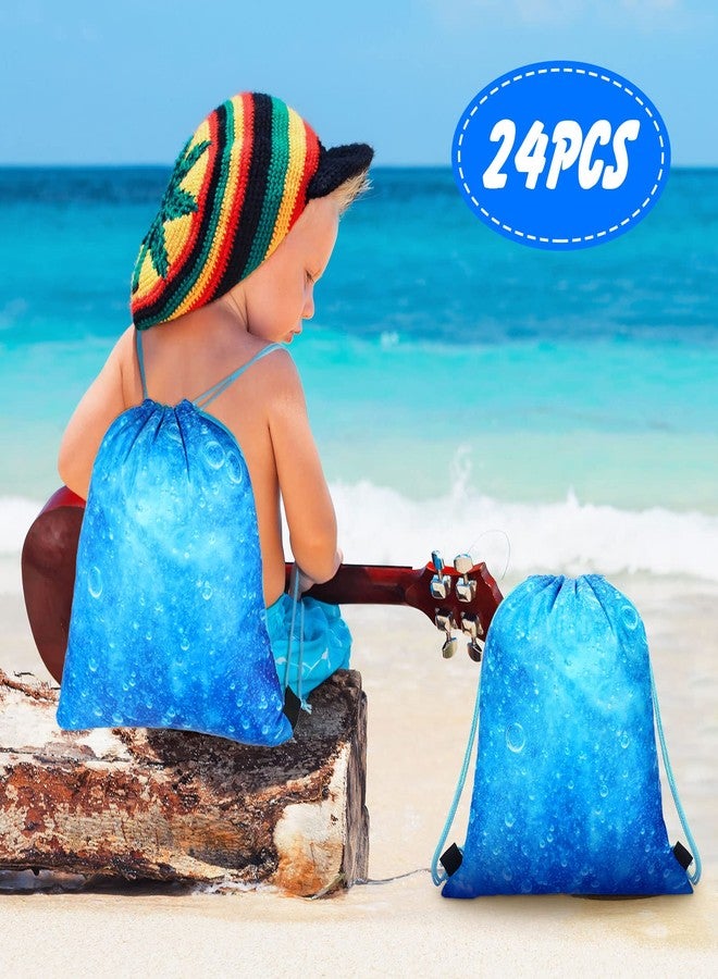 Funtery 24 Pcs Ocean Wave Drawstring Gifts Bags 11.81 x 9.84 Inch Summer Ocean Party Favor Backpack Sea Goodie Bags Reusable Treat Candy Backpack for Kids Boy Girl Birthday Party Supplies Pool School - Image 3