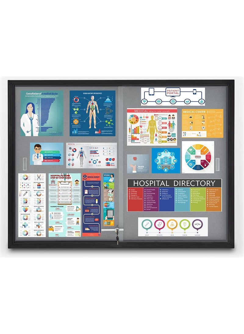 Displays2go Displays2go 4 x 3 Enclosed Locking Bulletin Board for Indoor Use Gray Fabric  Black FBSD43BKGLG  - Image 2